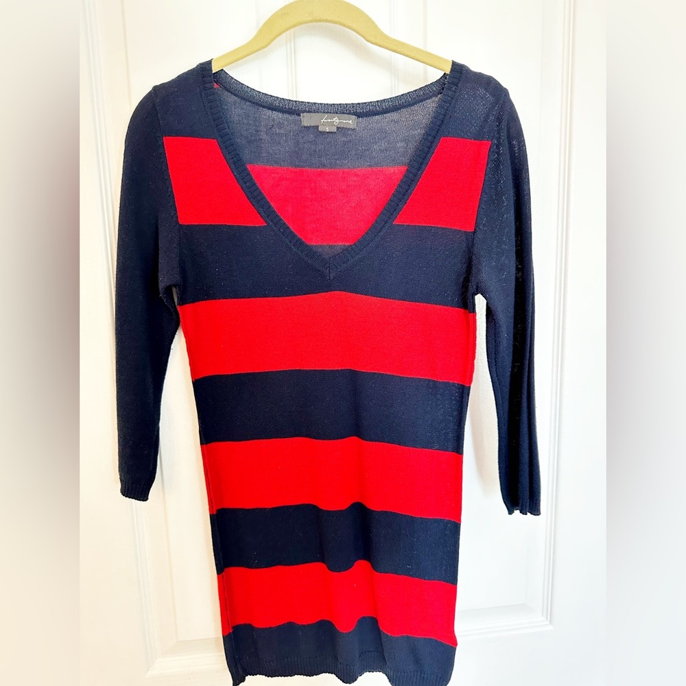 Navy Blue & Red stripped sweater with 3/4 sleeve